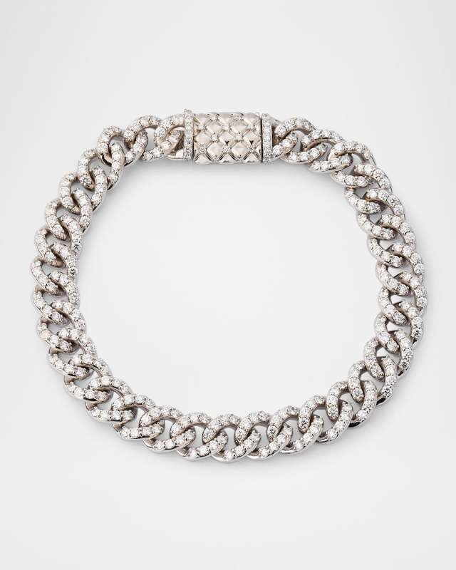 18K White Gold Cuban Diamond Chain Link Necklace, 8.00tcw